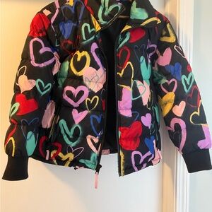 Colorful Heart Pattern Women's Puffer Jacket